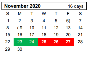District School Academic Calendar for Lakeview Elementary for November 2020