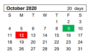 District School Academic Calendar for Gene Howe Elementary for October 2020