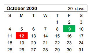 District School Academic Calendar for Youth Ctr Of High Plains for October 2020