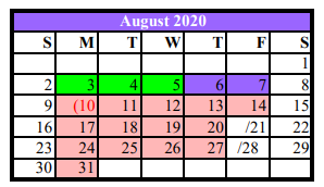 District School Academic Calendar for Asherton Elementary for August 2020