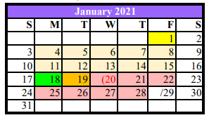 District School Academic Calendar for Asherton Elementary for January 2021