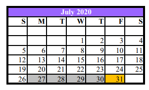 District School Academic Calendar for Big Wells Elementary for July 2020