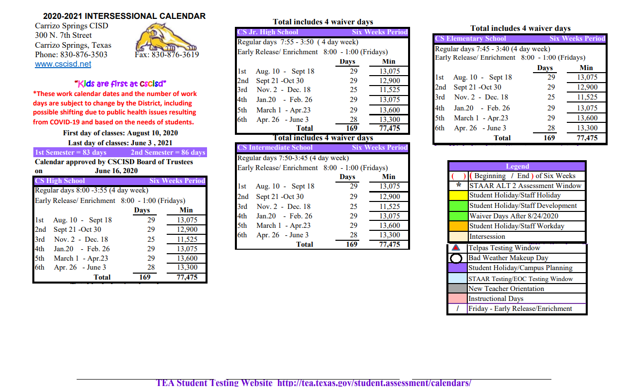 District School Academic Calendar Key for Carrizo Springs High School