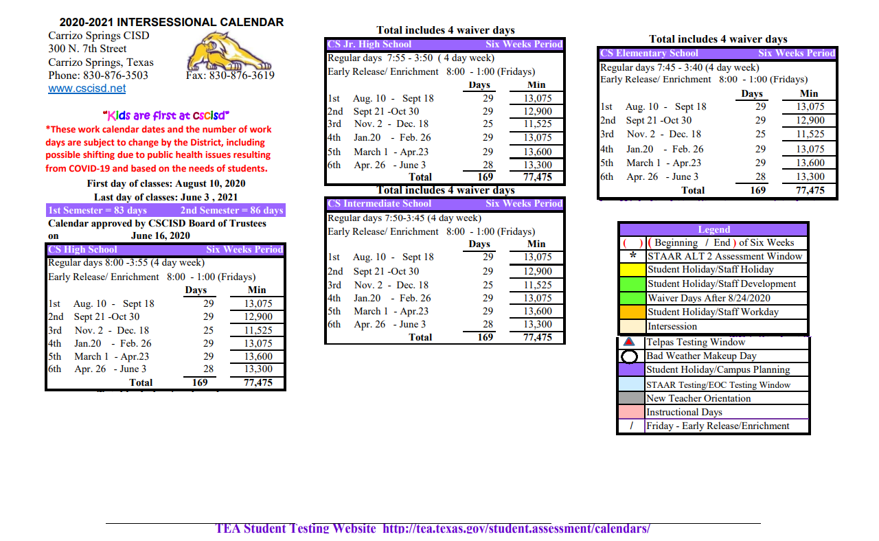 District School Academic Calendar Key for Carrizo Springs Intermediate