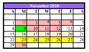 District School Academic Calendar for Asherton Elementary for November 2020