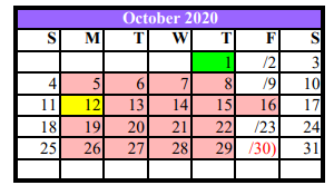 District School Academic Calendar for Asherton Elementary for October 2020