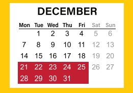 District School Academic Calendar for Pre-k Ctr II for December 2020