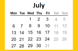 District School Academic Calendar for Kent Elementary for July 2020