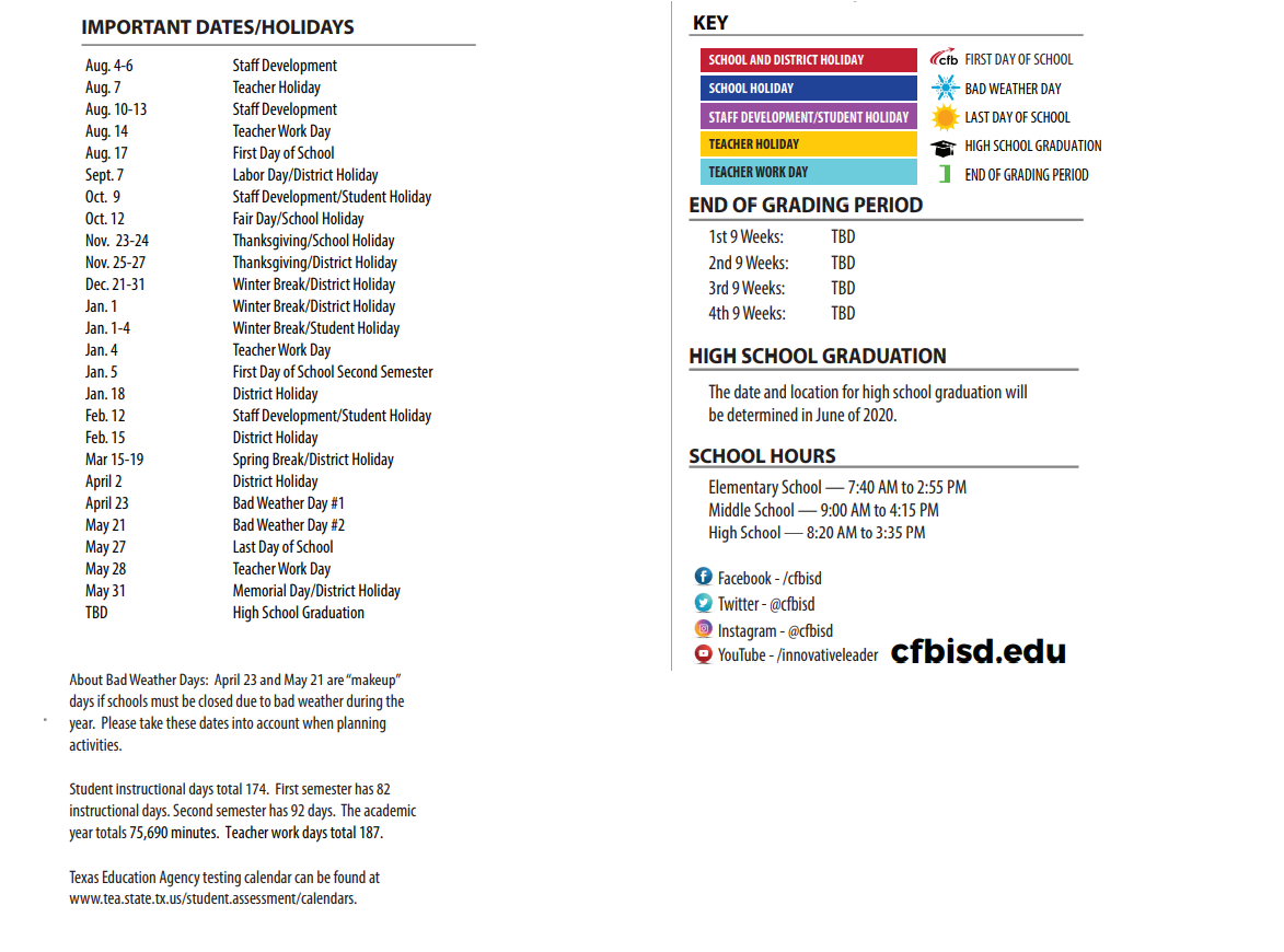 District School Academic Calendar Key for Sheffield Intermediate