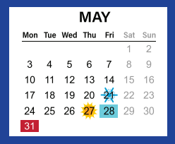 District School Academic Calendar for Grimes Education Center for May 2021