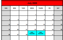 District School Academic Calendar for Baker-koonce Int for July 2020