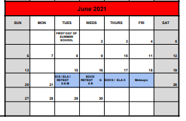 District School Academic Calendar for Baker-koonce Int for June 2021
