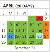 District School Academic Calendar for T R U C E Learning Ctr for April 2021