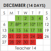 District School Academic Calendar for Tarrant Co J J A E P for December 2020