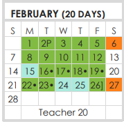District School Academic Calendar for Tarrant Co J J A E P for February 2021