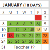 District School Academic Calendar for Tarrant Co J J A E P for January 2021