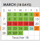 District School Academic Calendar for T R U C E Learning Ctr for March 2021