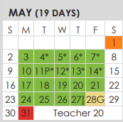 District School Academic Calendar for Tarrant Co J J A E P for May 2021