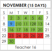 District School Academic Calendar for Tarrant Co J J A E P for November 2020