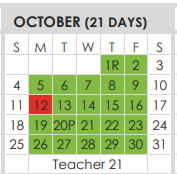 District School Academic Calendar for Tarrant Co J J A E P for October 2020