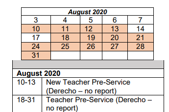District School Academic Calendar for Mckinley Middle School for August 2020