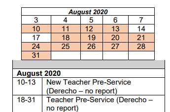 District School Academic Calendar for Roosevelt Middle School for August 2020