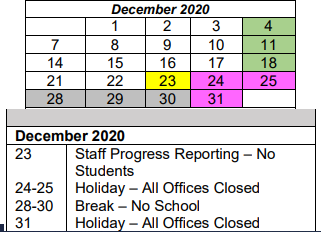 District School Academic Calendar for Mckinley Middle School for December 2020