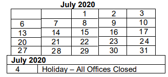 District School Academic Calendar for John F Kennedy High School for July 2020