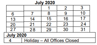 District School Academic Calendar for Viola Gibson Elementary School for July 2020