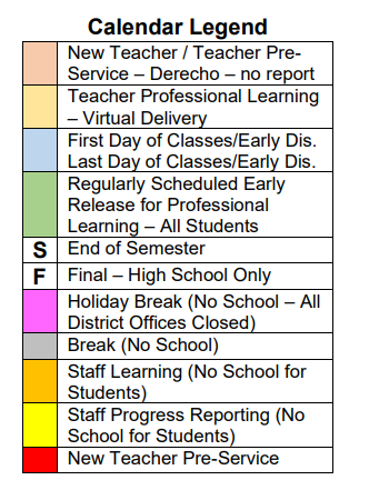 District School Academic Calendar Legend for Jackson Elementary School