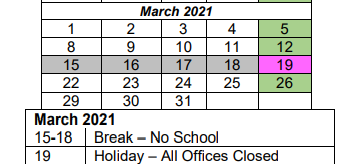 District School Academic Calendar for Taft Alternative School for March 2021