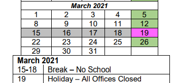 District School Academic Calendar for Wright Elementary School for March 2021