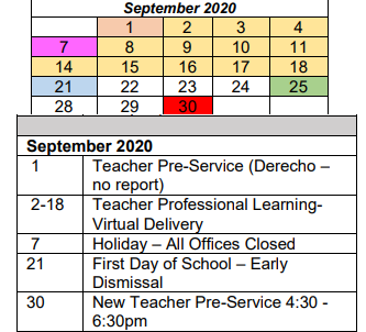 District School Academic Calendar for Wright Elementary School for September 2020