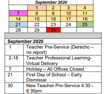 District School Academic Calendar for Metro High School for September 2020