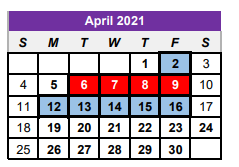 District School Academic Calendar for Center Middle School for April 2021