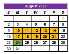 District School Academic Calendar for Center Elementary for August 2020