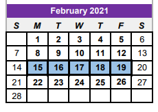 District School Academic Calendar for Center Intermediate for February 2021