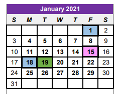 District School Academic Calendar for Center Elementary for January 2021