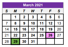 District School Academic Calendar for Center H S for March 2021