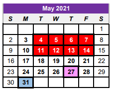 District School Academic Calendar for Center Middle School for May 2021