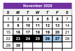 District School Academic Calendar for Center H S for November 2020
