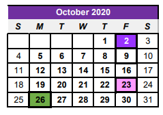 District School Academic Calendar for Center H S for October 2020