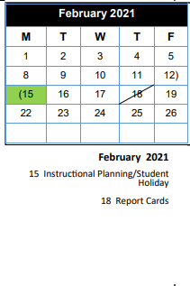 District School Academic Calendar for Chapel Hill H S for February 2021