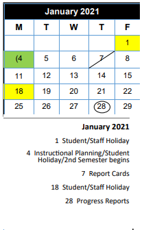 District School Academic Calendar for Chapel Hill Middle for January 2021