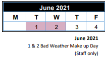 District School Academic Calendar for Wings for June 2021