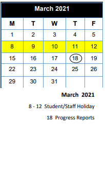 District School Academic Calendar for Chapel Hill H S for March 2021