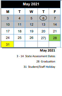 District School Academic Calendar for W L Kissam Int for May 2021