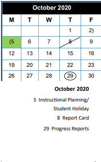District School Academic Calendar for Wise El for October 2020
