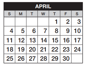 District School Academic Calendar for Independence Elementary School for April 2021