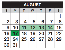 District School Academic Calendar for Holly Hills Elementary School for August 2020